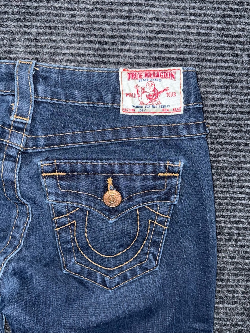 RARE Vintage True Religion Low Rise Twisted Flare Jeans Sz 26 x 33 Dark Wash Y2K - Picture 7 of 9
